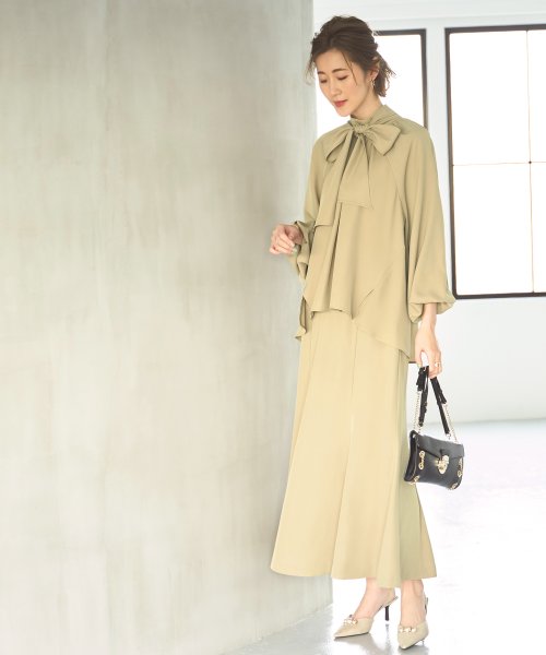 ボリュームスリーブボウタイブラウス＆マーメイドスカートセットアップ「CSU1212」 トップス スカート 7号 9号 11号 13号 15号