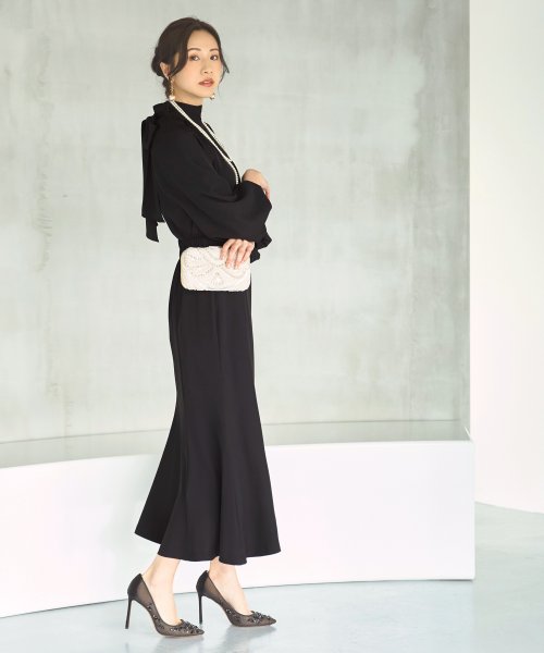 ボリュームスリーブボウタイブラウス＆マーメイドスカートセットアップ「CSU1212」 トップス スカート 7号 9号 11号 13号 15号