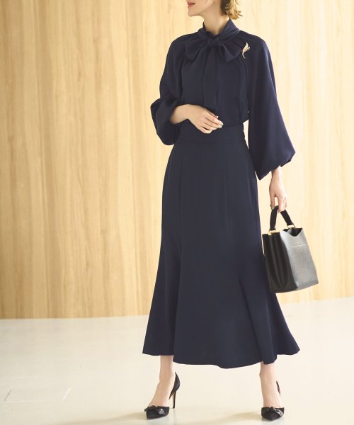 ボリュームスリーブボウタイブラウス＆マーメイドスカートセットアップ「CSU1212」 トップス スカート 7号 9号 11号 13号 15号