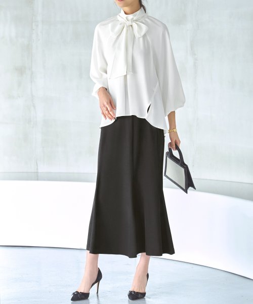 ボリュームスリーブボウタイブラウス＆マーメイドスカートセットアップ「CSU1212」 トップス スカート 7号 9号 11号 13号 15号