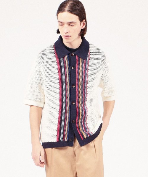 CABaN コットンナイロン ハンドクロシェポロカーディガン 