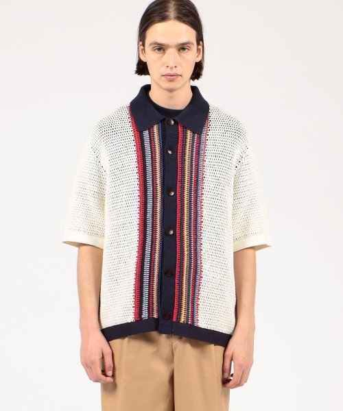 CABaN コットンナイロン ハンドクロシェポロカーディガン 