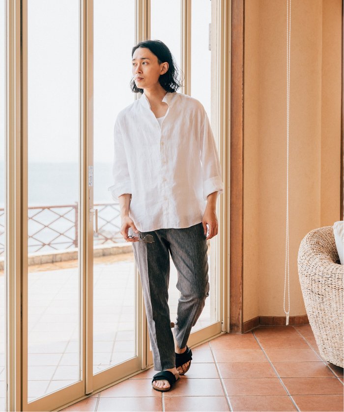 セール】リネン シャンブレー ツイル スラックス イージーパンツ