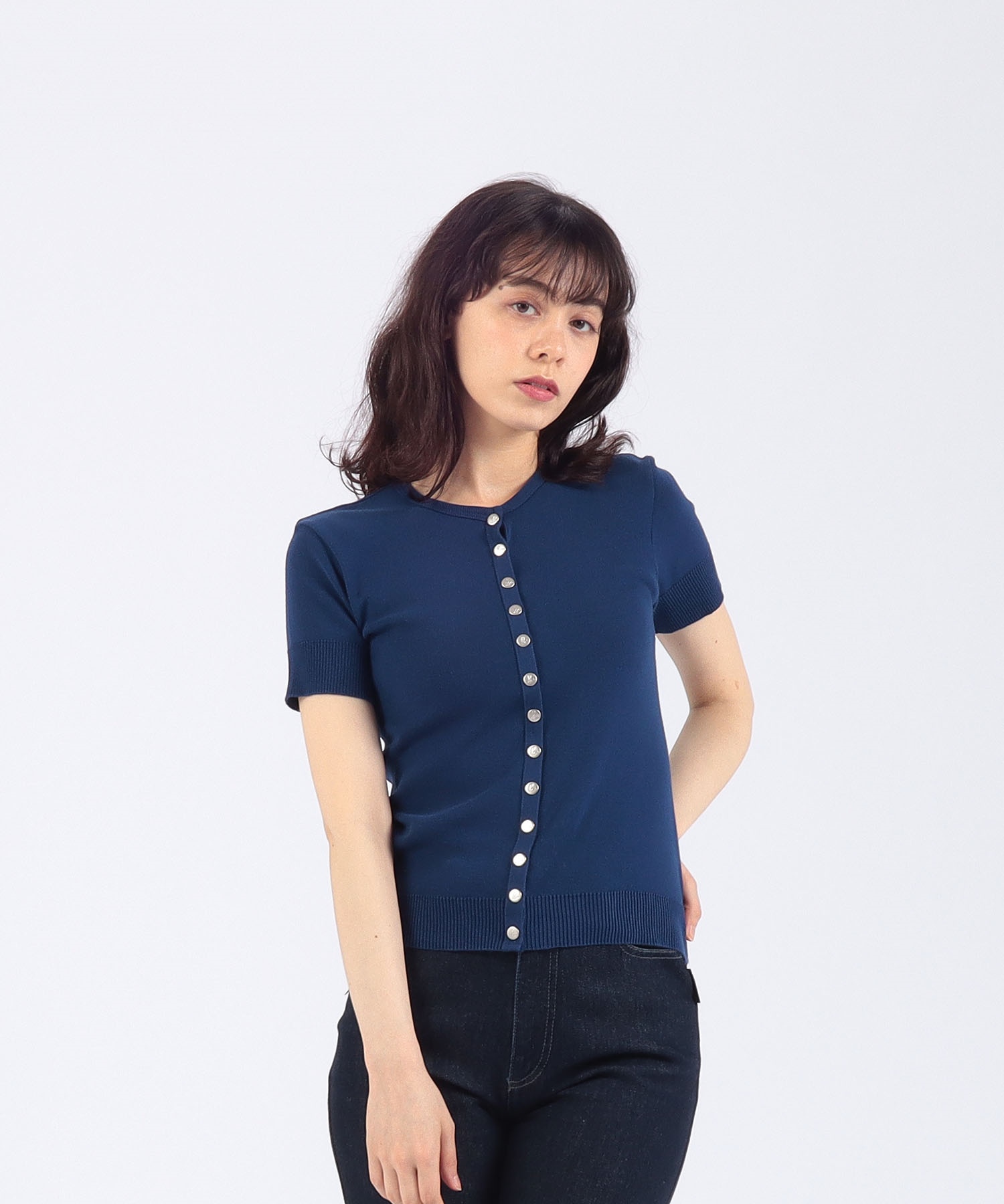 Agnes b 半袖コットンニットカーディガン b.