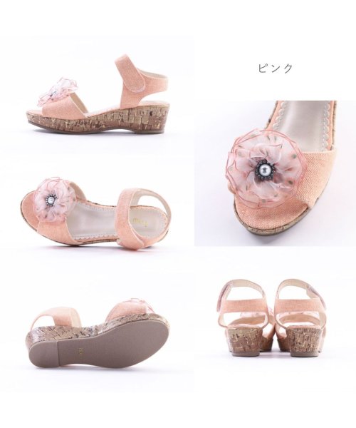 FOOT PLACE(フットプレイス)/mongmong キッズ ジュニア 女の子 サンダル 厚底サンダル 子供靴 ヒール お花 コサージュ 軽量 マジックテープ ウエッジソール SM－5129/img07