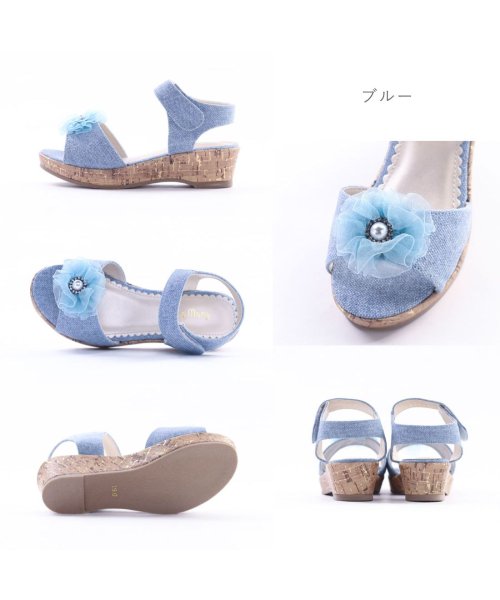 FOOT PLACE(フットプレイス)/mongmong キッズ ジュニア 女の子 サンダル 厚底サンダル 子供靴 ヒール お花 コサージュ 軽量 マジックテープ ウエッジソール SM－5129/img09