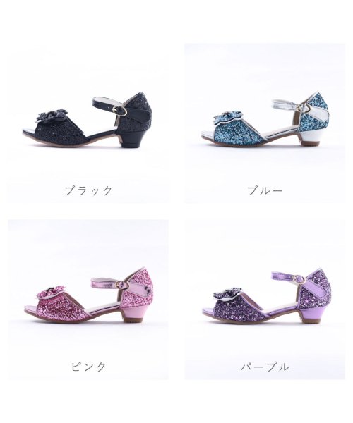 FOOT PLACE(フットプレイス)/mongmong キッズ ジュニア 女の子 サンダル 子供靴 ローヒール リボン 軽量 ストラップサンダル ラメ グリッター キラキラ SM－5130/img01