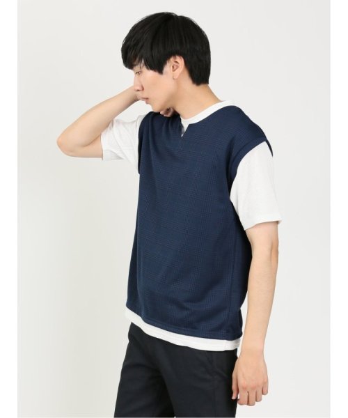 TAKA-Q(タカキュー)/フェイクレイヤード キーネック 半袖 メンズ Tシャツ カットソー カジュアル インナー ビジネス ギフト プレゼント/img02