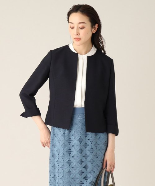 【清涼感／洗える】麻調 ノーカラーショートジャケット 