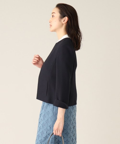 【清涼感／洗える】麻調 ノーカラーショートジャケット 