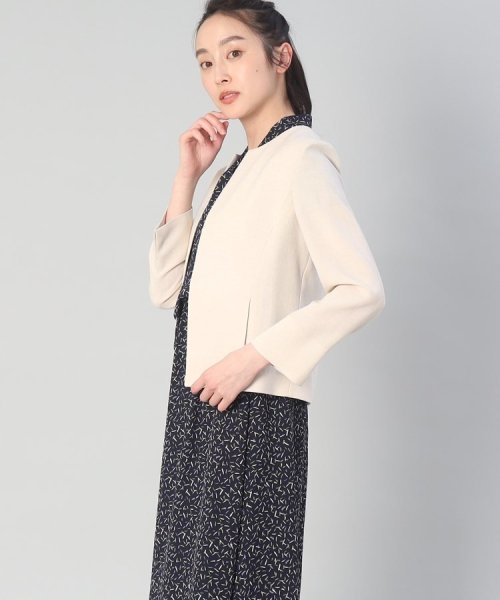 【清涼感／洗える】麻調 ノーカラーショートジャケット 