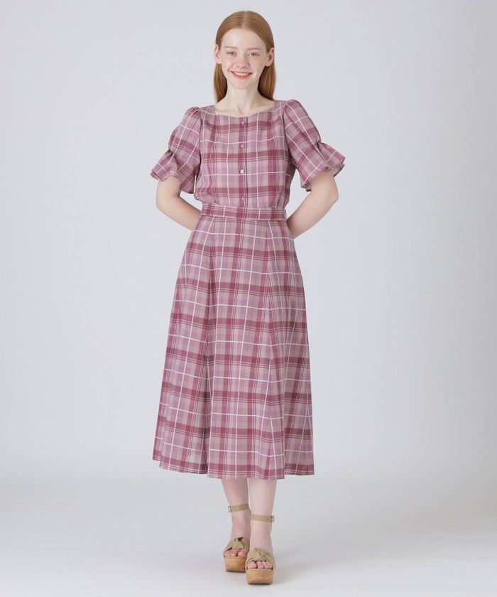 シアークレストブリッジタータンチェックフレアスカート(505275335