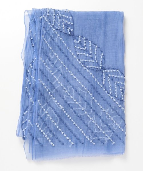 GIANNI LO GIUDICE(ジャンニ・ロ・ジュディチェ)/ブルーリーフ柄コットンシルク刺繍スカーフ/img01