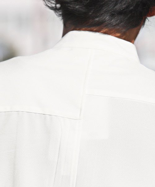 LUXSTYLE(ラグスタイル)/ピンタックドッキングアシメ半袖BIGシャツ/半袖シャツ メンズ レディース アシンメトリー モックネック ドレープ ストレッチ/img10