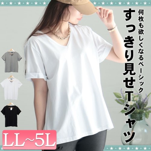 GOLD JAPAN(ゴールドジャパン)/大きいサイズ レディース ビッグサイズ Vネック半袖Tシャツ/img01