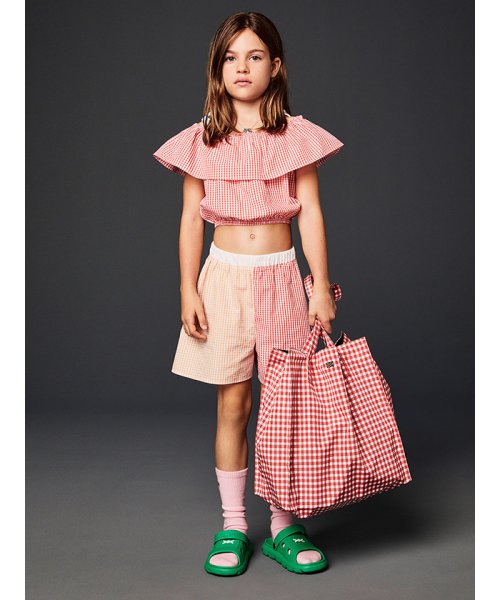 BENETTON (UNITED COLORS OF BENETTON GIRLS)(ユナイテッド　カラーズ　オブ　ベネトン　ガールズ)/キッズチェックオフショルダーフリルクロップドブラウスG/img01