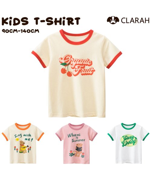 CLARAH　kids(クララキッズ)/キッズ Tシャツ 4カラー 半袖 女の子 ピンク オレンジ グリーン ホワイト /img01