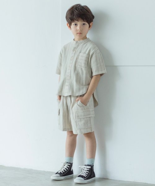 THE SHOP TK（KID）(ザ　ショップ　ティーケー（キッズ）)/【110－150】麻混ストライプハーフパンツ/img02