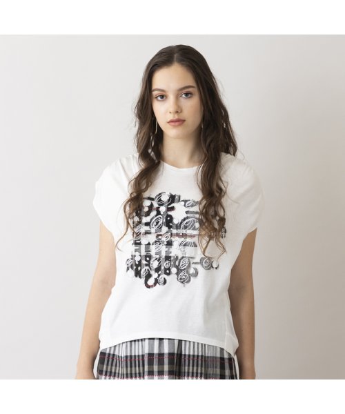 Liliane Burty ECLAT(リリアンビューティエクラ)/【S・Mサイズ】チェック加工　ギャザーショルダーＴシャツ/img01