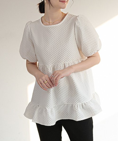 SEU(エスイイユウ)/ジャガードブラウス ゆったり 体型カバー 二の腕カバー お手入れ簡単 韓国ファッション/img04