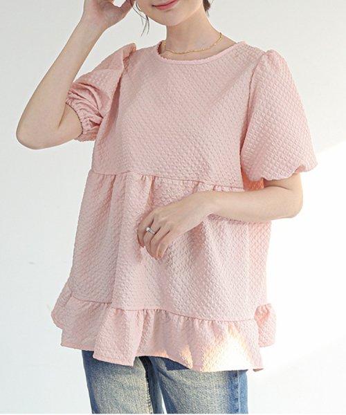 SEU(エスイイユウ)/ジャガードブラウス ゆったり 体型カバー 二の腕カバー お手入れ簡単 韓国ファッション/img20