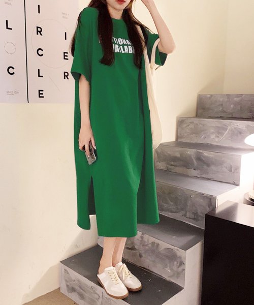 半袖ロゴ付きロングワンピース レディース 10代 20代 30代 春服 夏 韓国ファッション カジュアル 夏ワンピース ストリート 大きいサイズ 人気・おすすめ｜多用途・生活用品におすすめ キャンペーン中 即納 即日発送サービス