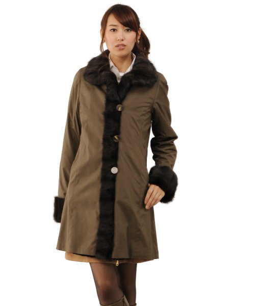 シルク 100％ ＆ ウィーゼル ウィーゼル リバーシブル コート ロシアン リス トリミング 着丈90cm ウィーゼル 前立て 両面にあり