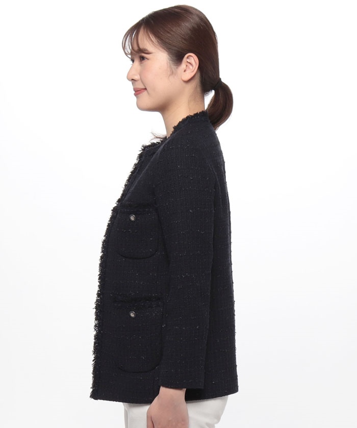 Eternal Line 2023 ミックスツィードノーカラーハーフ ジャケット ANAYI アナイ 2023年 ミックスツィードノーカラーハーフ