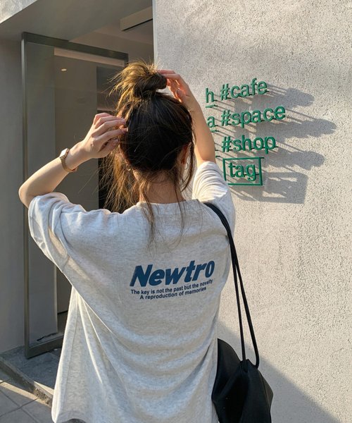 shopnikoniko(ショップにこにこ)/Newtro バックプリント オーバーTシャツ ma 【即納】 トップス Tシャツ カットソー 半袖 ビックシルエット オーバーサイズ レタリング ロゴ 英字 /img06