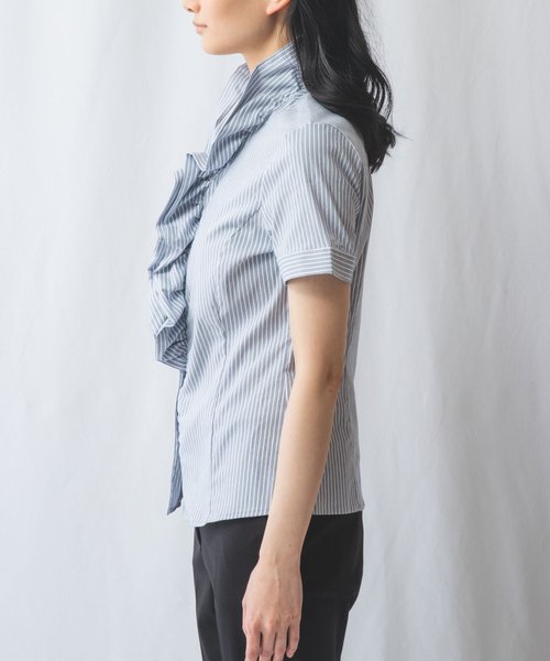 NARA CAMICIE(ナラカミーチェ)/ストレッチストライプフリル衿半袖シャツ/img02