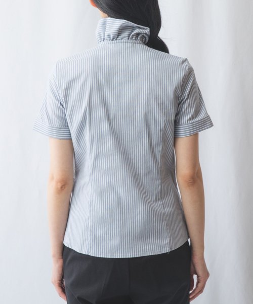 NARA CAMICIE(ナラカミーチェ)/ストレッチストライプフリル衿半袖シャツ/img03