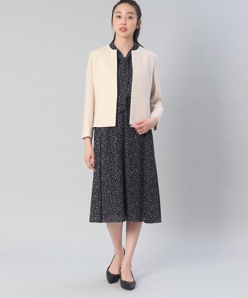 【清涼感／洗える】麻調 ノーカラーショートジャケット 