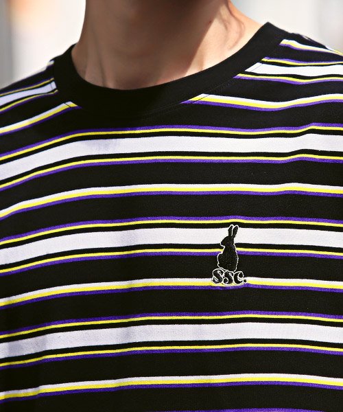 LUXSTYLE(ラグスタイル)/マルチボーダーワンポイント刺繍半袖Tシャツ/Tシャツ メンズ レディース 半袖 半袖Tシャツ ボーダー ビッグシルエット/img09