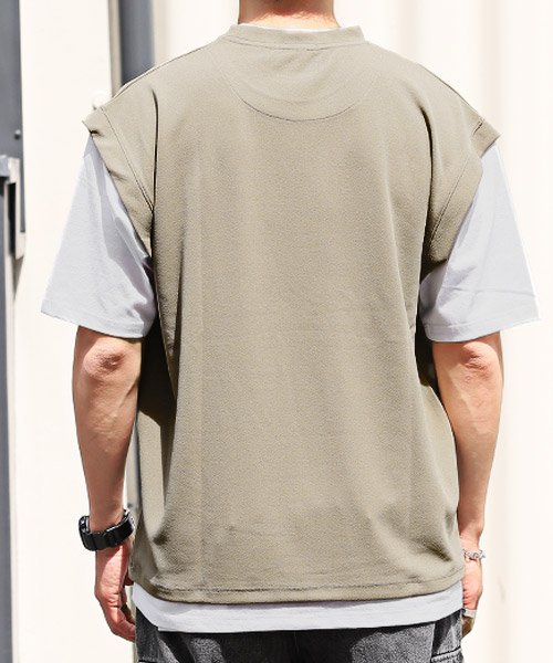 LUXSTYLE(ラグスタイル)/フェイクレイヤージョーゼットBIGTシャツ/Tシャツ メンズ 半袖 ビッグシルエット フェイクレイヤード 重ね着風 無地/img01