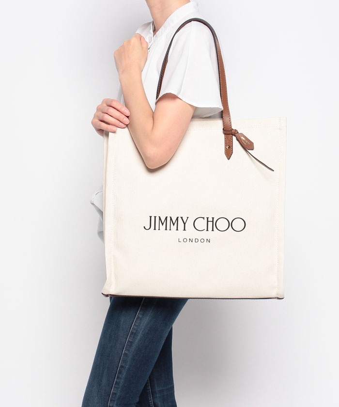 【JIMMY CHOO】ジミーチュウ トートバッグ LOGOTOTE FFQ キャンバスレザー BLACK 鞄 レディース