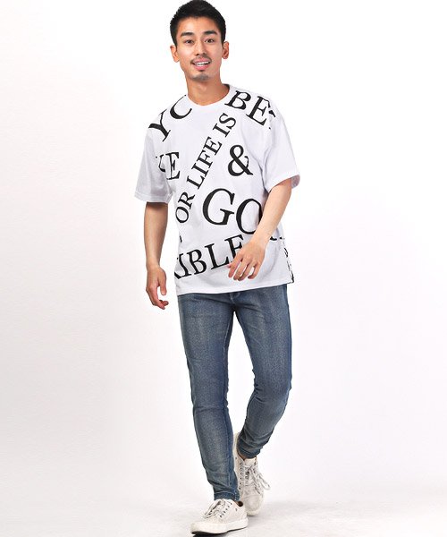 LUXSTYLE(ラグスタイル)/ランダムロゴプリントTシャツ/Tシャツ メンズ 半袖 半袖Tシャツ ビッグシルエット カットソー トップス/img04