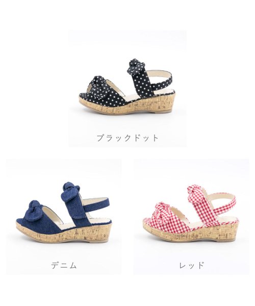 FOOT PLACE(フットプレイス)/mongmong キッズ ジュニア 女の子 サンダル 厚底サンダル 子供靴 ヒール リボン マジックテープ ウエッジソール  SM－5116/img01