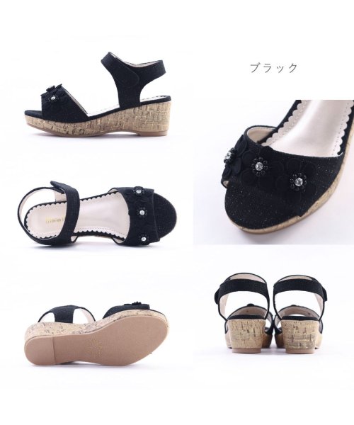 FOOT PLACE(フットプレイス)/mongmong キッズ ジュニア 女の子 サンダル 厚底サンダル 子供靴 ヒール お花 花柄 マジックテープ ウエッジソール SM－5117/img06