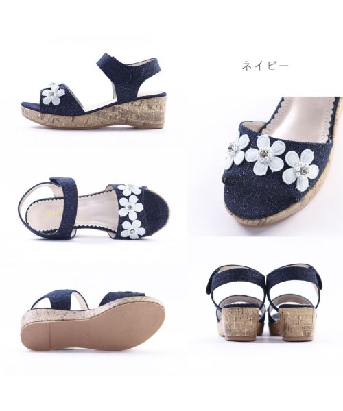 FOOT PLACE(フットプレイス)/mongmong キッズ ジュニア 女の子 サンダル 厚底サンダル 子供靴 ヒール お花 花柄 マジックテープ ウエッジソール SM－5117/img07