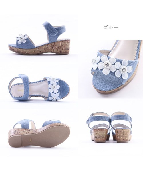 FOOT PLACE(フットプレイス)/mongmong キッズ ジュニア 女の子 サンダル 厚底サンダル 子供靴 ヒール お花 花柄 マジックテープ ウエッジソール SM－5117/img08