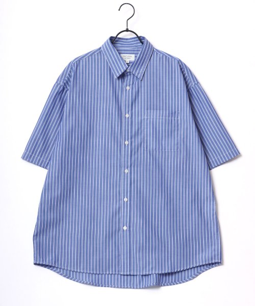 LAZAR(ラザル)/【Lazar】Oversize T/C Broad Stripe Shirt/オーバーサイズ T/Cブロード ストライプ レギュラーカラー 半袖シャツ メンズ/img01