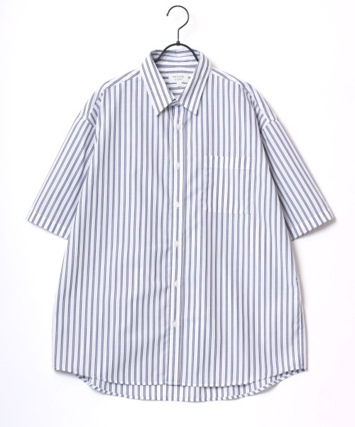 LAZAR(ラザル)/【Lazar】Oversize T/C Broad Stripe Shirt/オーバーサイズ T/Cブロード ストライプ レギュラーカラー 半袖シャツ メンズ/img02