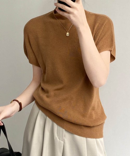 ARGO TOKYO(アルゴトウキョウ)/High－neck Strentch French Sleeve Tops　25066 ハイネックストレッチフレンチスリーブトップス　ニット　シアーニット　SU/img12