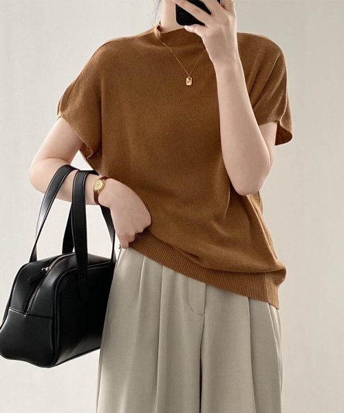 ARGO TOKYO(アルゴトウキョウ)/High－neck Strentch French Sleeve Tops　25066 ハイネックストレッチフレンチスリーブトップス　ニット　シアーニット　SU/img14