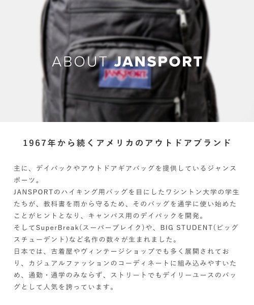 JANSPORT(ジャンスポーツ)/JANSPORT ビッグスチューデント バックパック JS0A47JK ジャンスポーツ BIG STUDENT メンズ レディース バッグ リュックサック デイ/img14