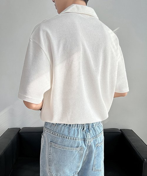 aimoha(aimoha（アイモハ）)/韓国系無地なしワッフルオープンカラーポロシャツ/img10