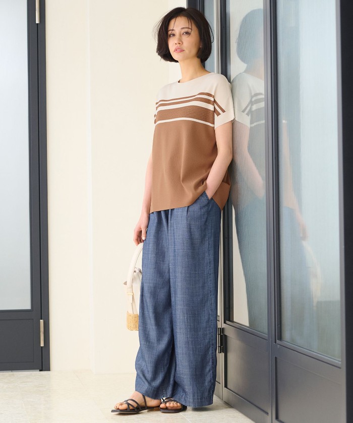 洗える】テンセルリネンデニムワイド パンツ(505344444)|阪急百貨店