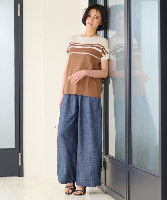 洗える】テンセルリネンデニムワイド パンツ(505344444)|阪急百貨店