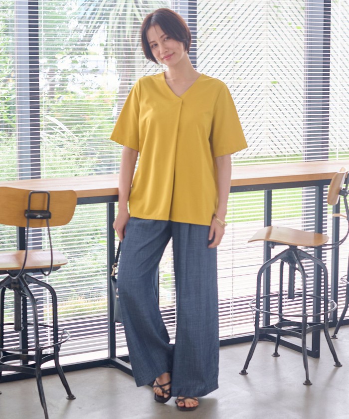 洗える】テンセルリネンデニムワイド パンツ(505344444)|阪急百貨店
