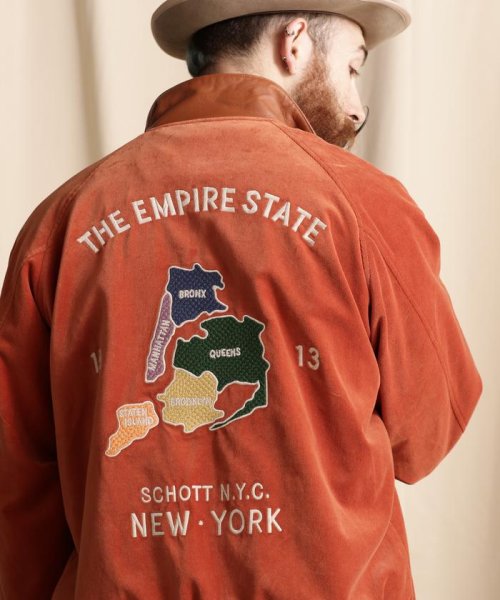 Schott(ショット)/LEATHER COMBI SOUVENIR JACKET N.Y. MAP/レザーコンビ スーベニアジャケット ニューヨークマップ/img01